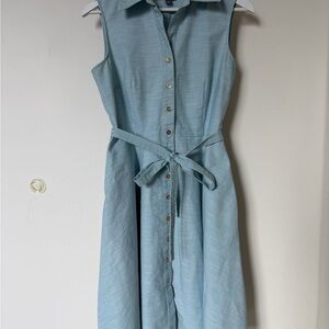 Sharagano Light Blue Midi Dress with Belt